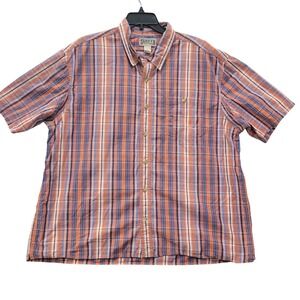 Duluth Trading Co Men Plaid Short Sleeve Free Swingin Arms Shirt 2XL Orange Blue